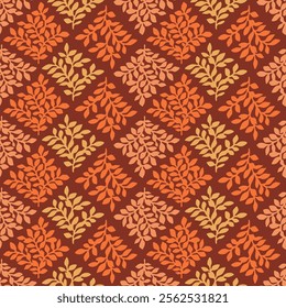 Japanese Leaf Branch Diamond Vector Seamless Pattern
