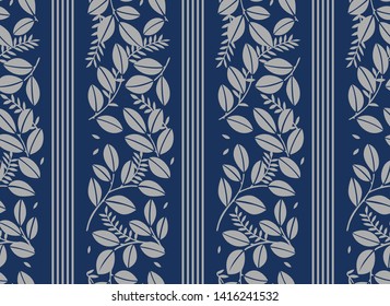 Japanese Leaf Stripe Seamless Pattern