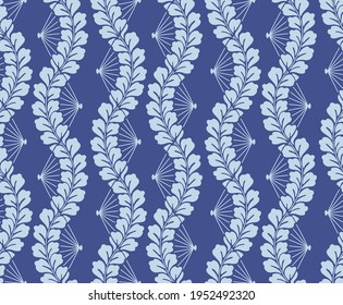 Japanese Leaf Vine Fan Curl Line Vector Seamless Pattern