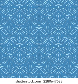 Japanese Leaf Wave Line Vector Seamless Pattern
