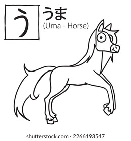 Japanese learning, U, Uma, Horse for kids in elementary or kindergarten