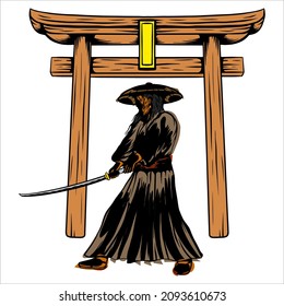 Japanese legendary ancient samurai and sword vector design