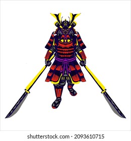 Japanese legendary ancient samurai and sword vector design