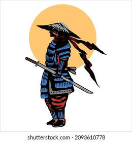 Japanese legendary ancient samurai and sword vector design
