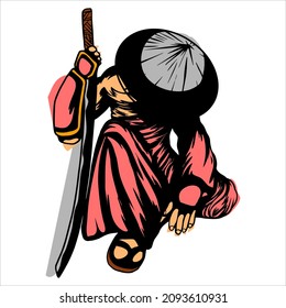 Japanese legendary ancient samurai and sword vector design