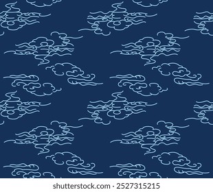 Vetor de Arte em Nuvem de Linha Japonesa Padrão Contínuo