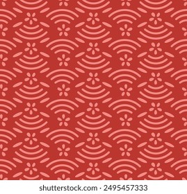 Japanese Line Fan Flower Vector Seamless Pattern