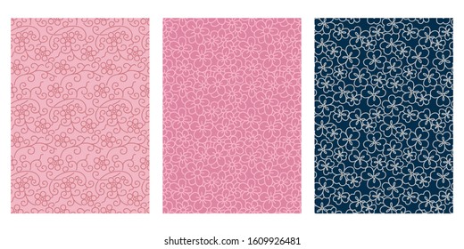 Colección de fondo de vectores abstractos de flor de línea japonesa