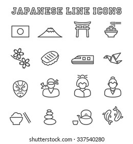 japanese line icons, mono vector symbols