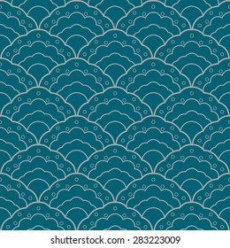 Japanese linear seamless vector with wave pattern in ocean.  