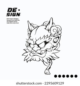 
Japanese lion Angry illustration Design vector lineart