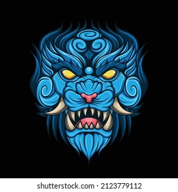 Japanese lion illustration with premium quality stock vector