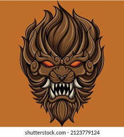 Japanese lion illustration with premium quality stock vector