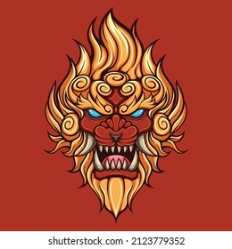 Japanese lion illustration with premium quality stock vector