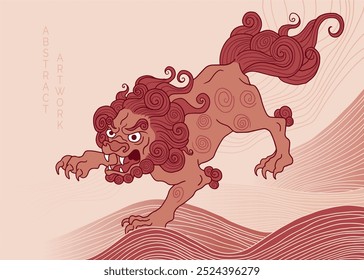 mitología del león japonés Komainu, fondo abstracto alineado