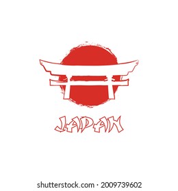 Japanese logo with red circle and Torii Gate which is the symbol of Japan