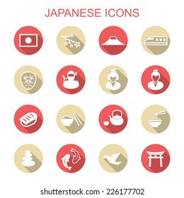 japanese long shadow icons, flat vector symbols