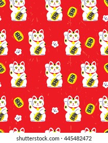 Japanese lucky cat doll vector seamless pattern