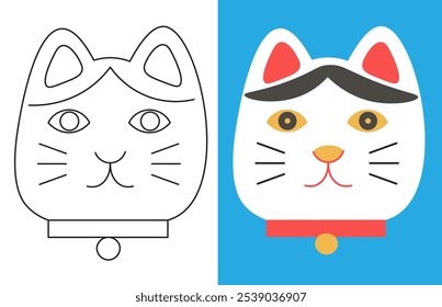 Japanese lucky cat in doodle style in vector. element for decor postcard design print sticker animation poster background