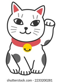 Japanese lucky charm, simple illustration of manekineko