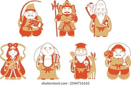 Japanese lucky charms. Set of Seven Lucky Gods