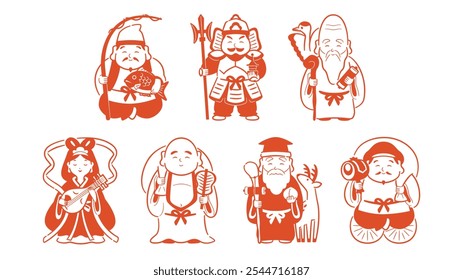 Japanese lucky charms. Set of Seven Lucky Gods