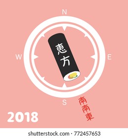 Japanese lucky direction in 2018 year/"lucky direction" and "south-southeast" are written in Japanese.