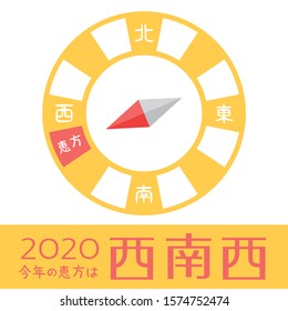 Japanese lucky direction in 2020 year. /"This year's lucky direction is West-southwest" "East West North South" "lucky direction" are written in Japanese.