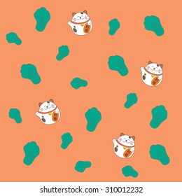  Japanese lucky fortune cat seamless background vector design illustration.