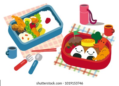 Japanese Lunch In Bento Box Vector Illustration Isolated On White 