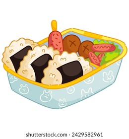 Japanese lunch in bento box vector illustration isolated on white