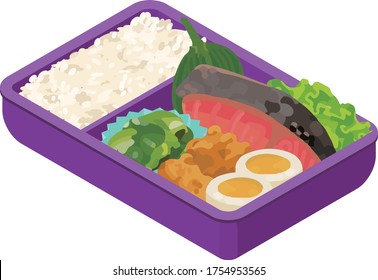 japanese lunch box bento. Isometric colorful illustration.