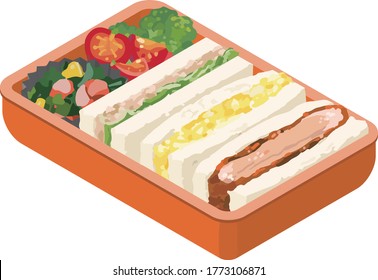 japanese lunch box bento. Isometric colorful illustration.