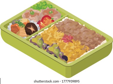 
japanese lunch box bento. Isometric colorful illustration.