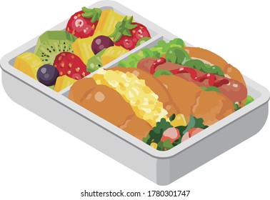 japanese lunch box bento. Isometric colorful illustration.
