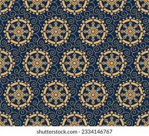 Japanese Luxury Flower Circle Motif Vector Seamless Pattern