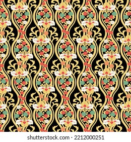 Japanese Luxury Flower Curl Wave Vector Seamless Pattern