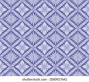 Japanese Luxury Flower Diamond Vector Seamless Pattern