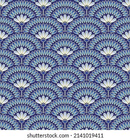 Japanese Luxury Flower Fan Vector Seamless Pattern