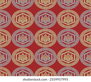 Japanese Luxury Flower Hexagon Ellipse Vector Seamless Pattern