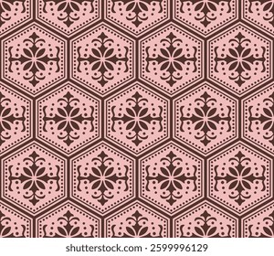 Japanese Luxury Flower Hexagon Vector Seamless Pattern
