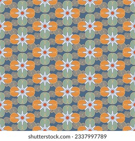  Japanese Luxury Flower Leaf Motif Vector Seamless Pattern
