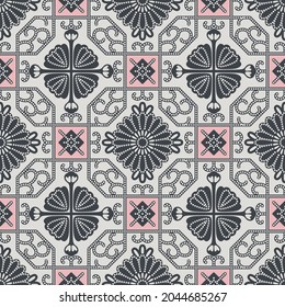 Japanese Luxury Flower Octagon Mosaic Vector Seamless Pattern