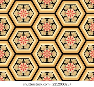 Japanese Luxury Hexagon Flower Vector Seamless Pattern