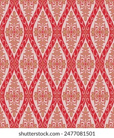 Japanese Luxury Swirl Zigzag Line Flower Vector Seamless Pattern