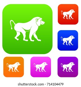 Japanese macaque set icon color in flat style isolated on white. Collection sings vector illustration