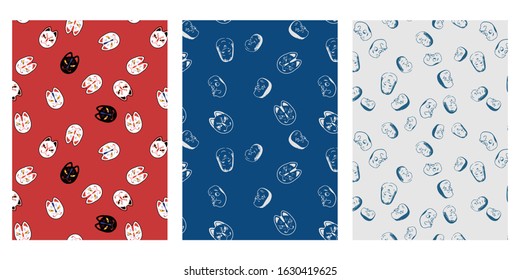  Japanese Magical Mask Abstract Vector Background Collection