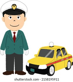 Japanese male taxi driver and car driving a taxi