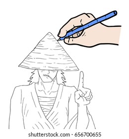 japanese man talking drawing