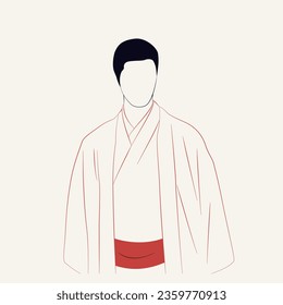 Japanese man in traditional clothing. Young boy in kimono. Minimalistic style illustration.